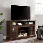58" Farmhouse Entertainment Center: Espresso Wood TV Stand for 60 Inch TV | Rustic Tall TV Console for Living Room with Storage Cabinet and Adjustable Shelves
