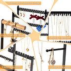 DreamGenius Jewelry Organizer Stand with 2 Velvet Ring Holder Drawers, 5 Tier Jewelry Holder Organizer with 11 Hooks for Necklaces and 145 Holes for Earrings, Black