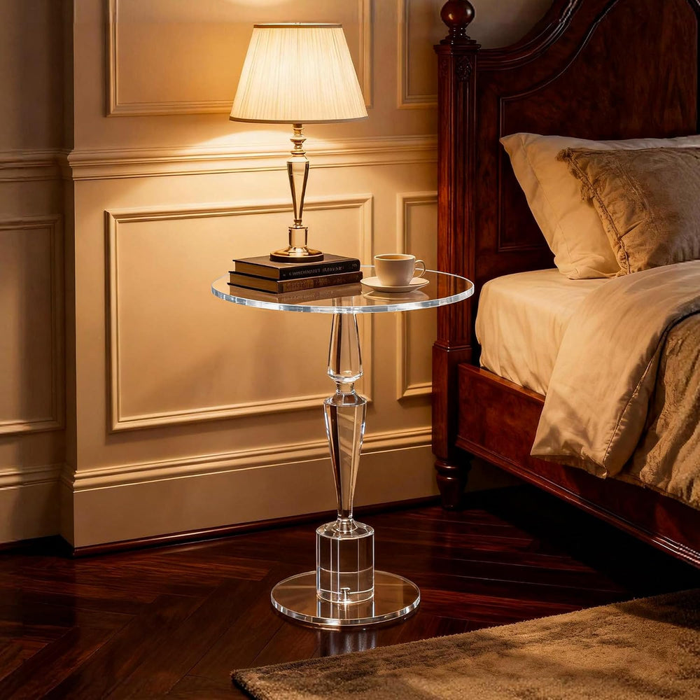 Acrylic Round Side Table, End Table Nightstand Pedestal Table for Living Room...