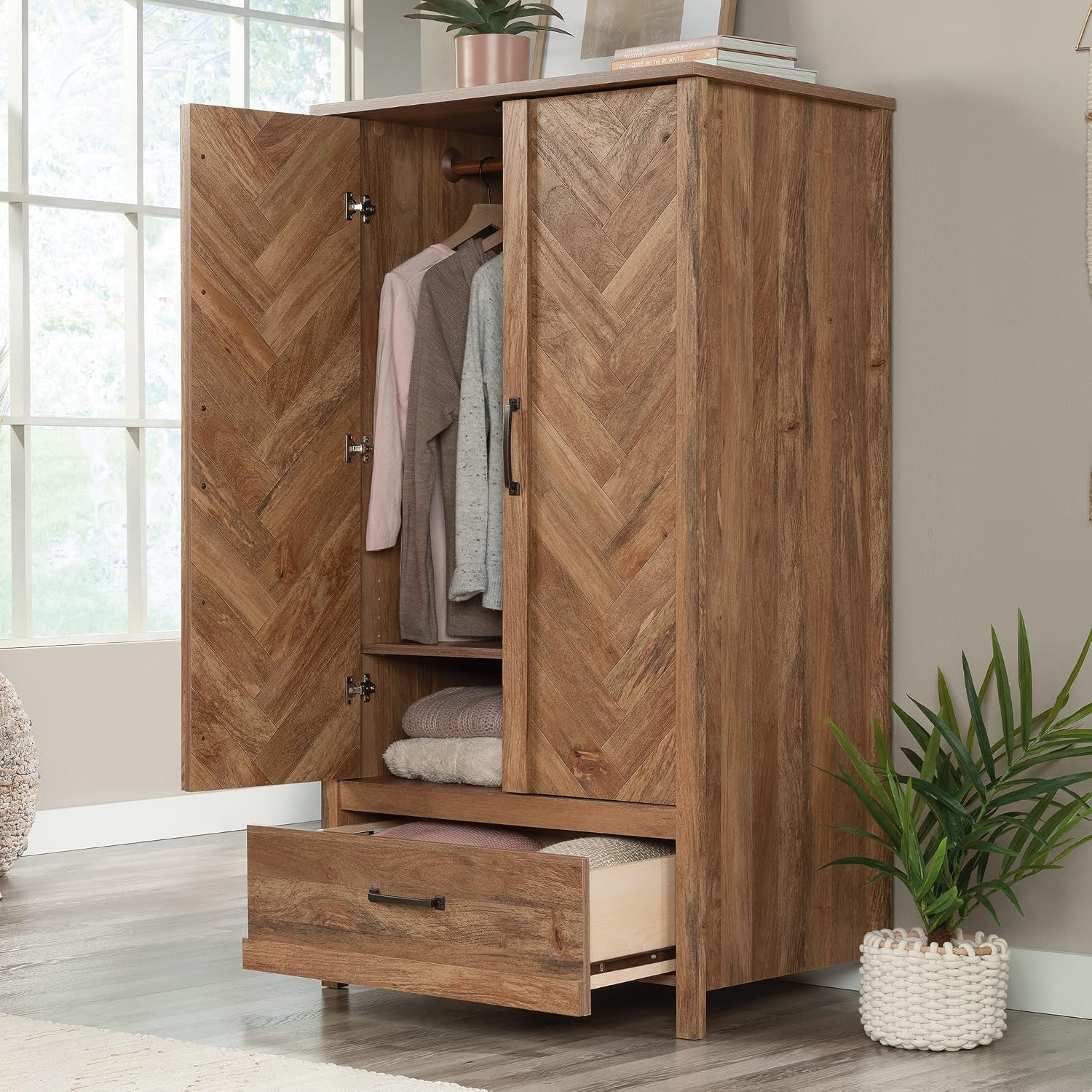 Sauder Cannery Bridge Armoire, L: 32.36" x W: 22.52" x H: 59.80", Sindoori Mango Finish