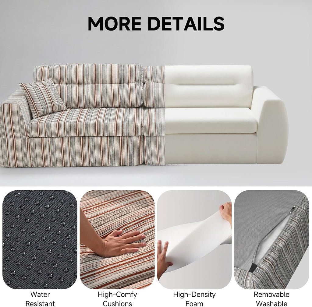 111" Chenille Woven Convertible Sofa Bed Boneless Couch High Backrest | No Assembly Couch in a Box, Modular Sectional Sleeper Sofa for Living Room,Bedroom,Office,King Size Compressed Sofa