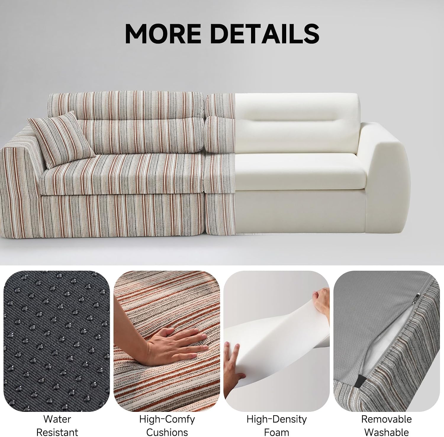 111" Chenille Woven Convertible Sofa Bed Boneless Couch High Backrest | No Assembly Couch in a Box, Modular Sectional Sleeper Sofa for Living Room,Bedroom,Office,King Size Compressed Sofa
