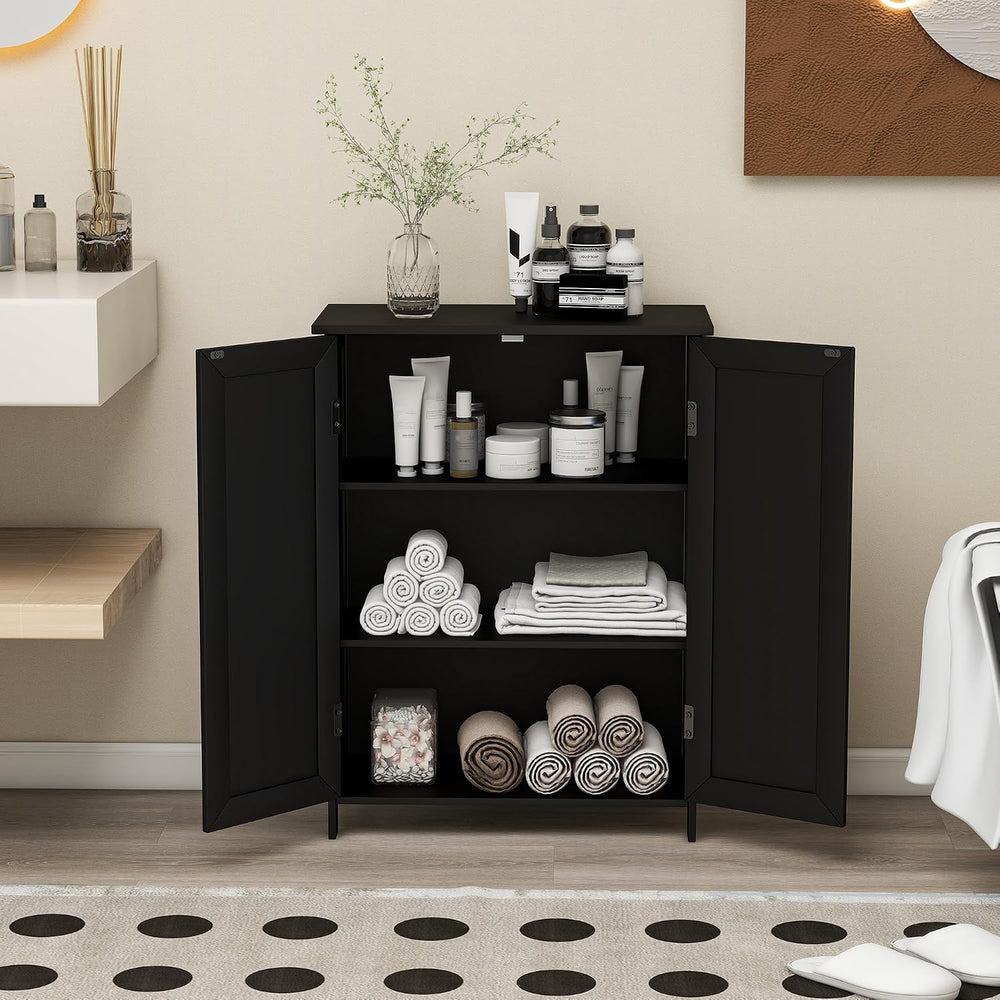 Bathroom Floor Storage Cabinet Freestanding Organizer with 2 Doors, Black