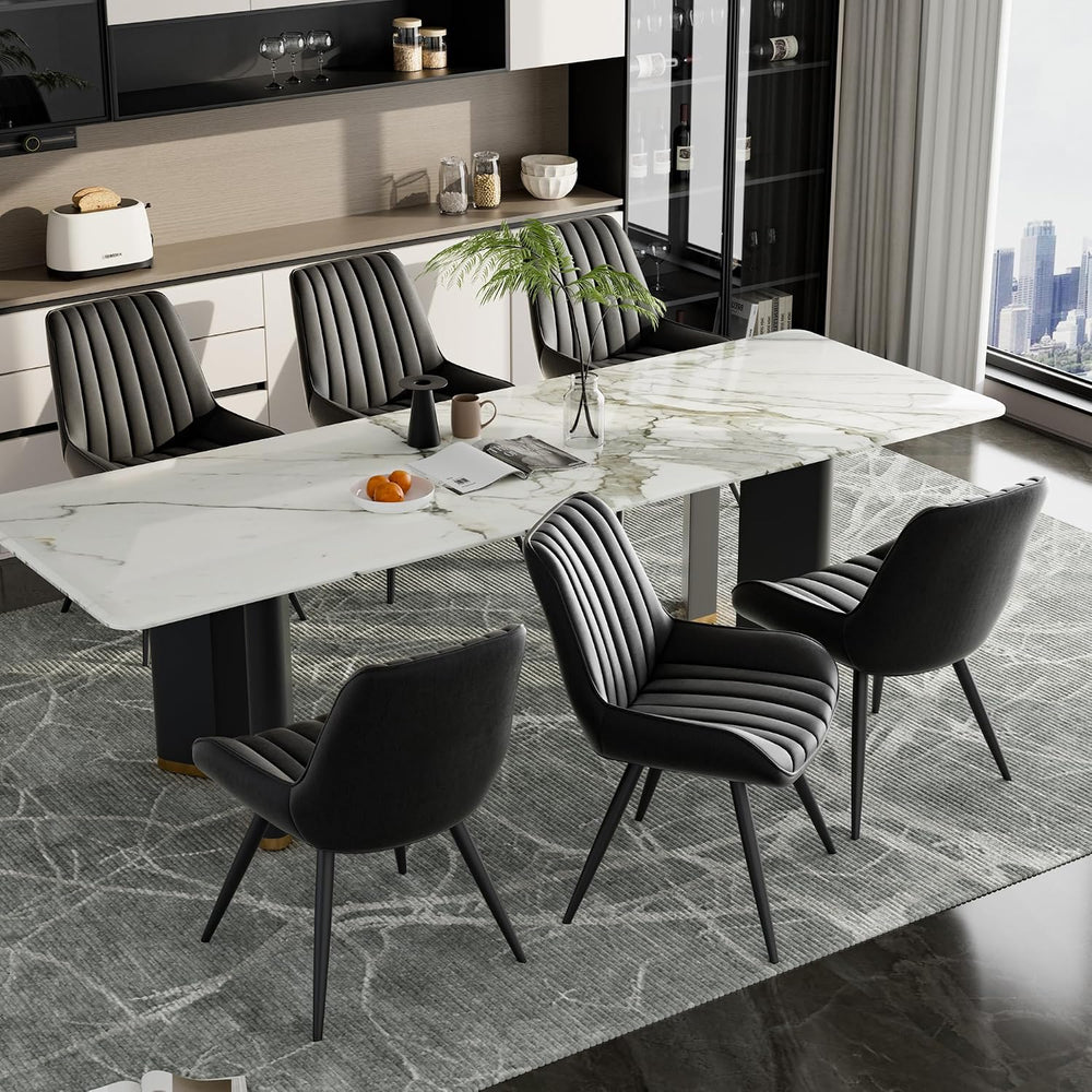 Dining Chairs Set of 6, Faux Leather Mid Century Modern Kitchen Chairs with S...