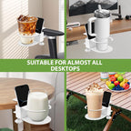 Desk Cup Holder for Coffee Mugs, Tumblers, Water Bottles with Mobile Phone Stand, Anti-Spill Metal School Home Office Accessories (White-1)
