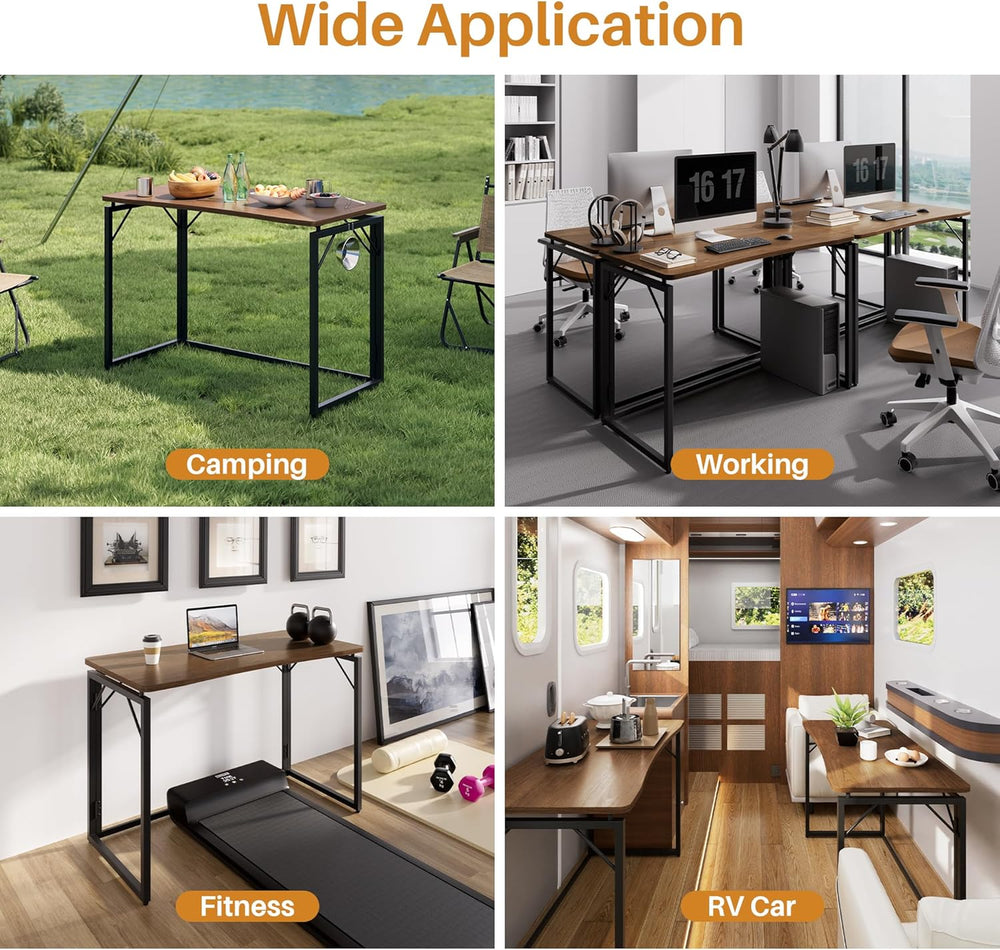 JOYMOOP 31.5" Folding Desk - Brown, No Assembly Small Foldable Desk for ...