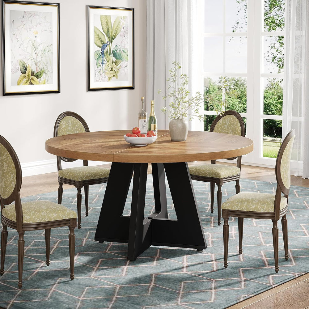 Tribesigns Farmhouse Dining Table, 47 Inch Round Dinner Table for 4, Rustic R...