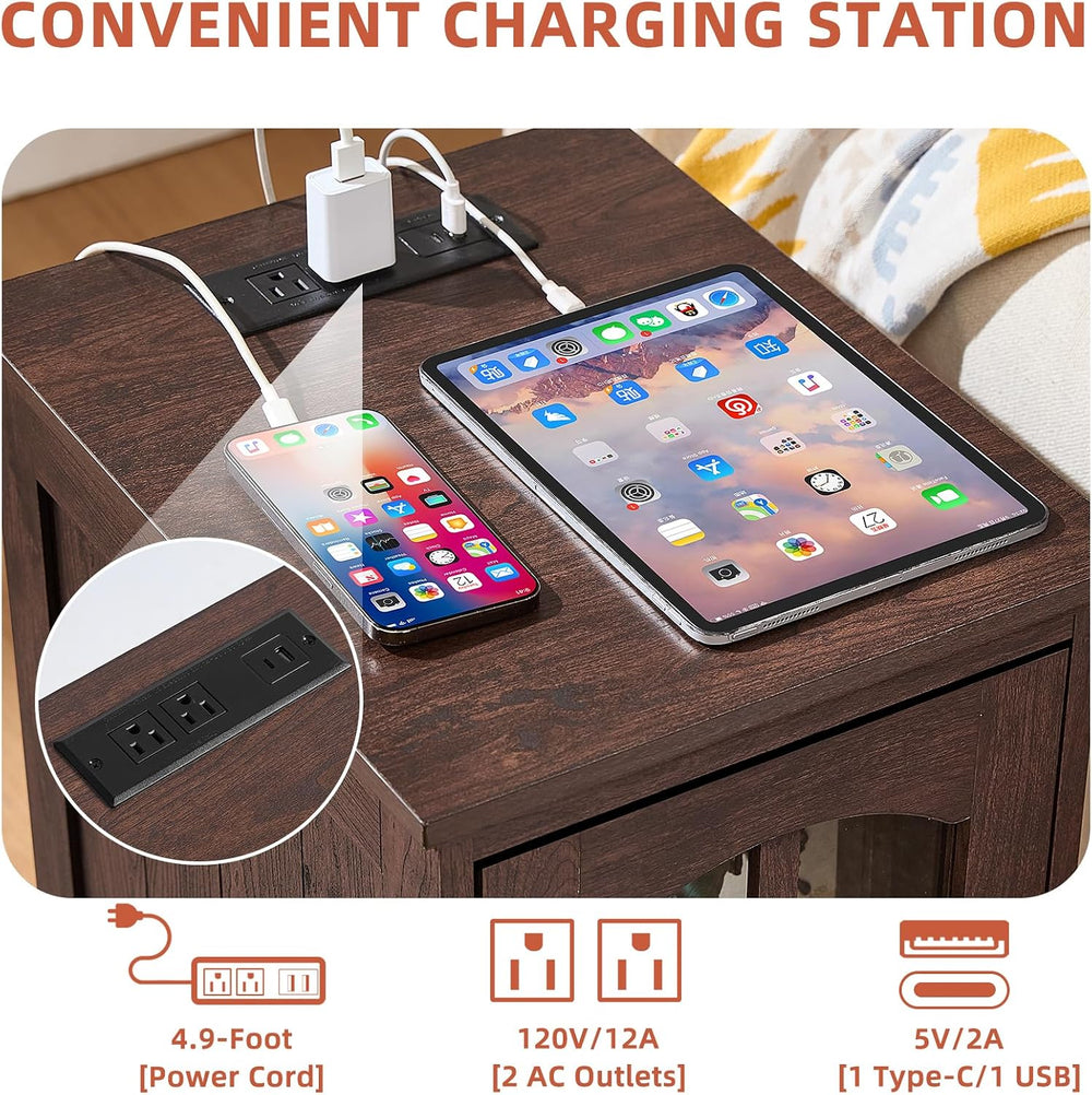 RWYHG End Table Set 2 with Charger, 18'' Nightstand and 24" Side...