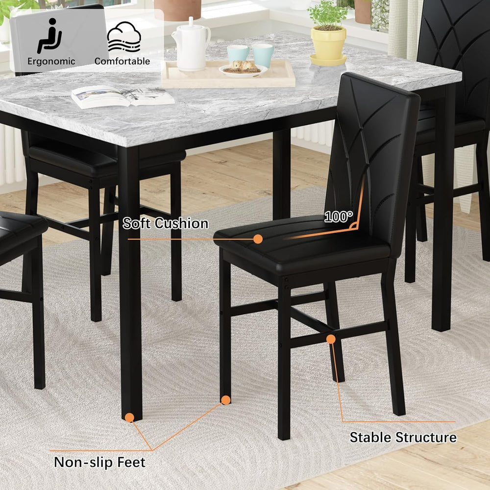 Hooseng Dining Table Set for 4 Faux Marble Kitchen Table and Chairs Set of 4,...