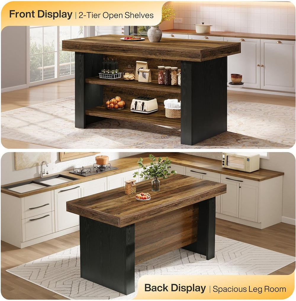 Tribesigns 55 Inch Kitchen Island Table with 2-Tier Storage, Farmhouse Center...