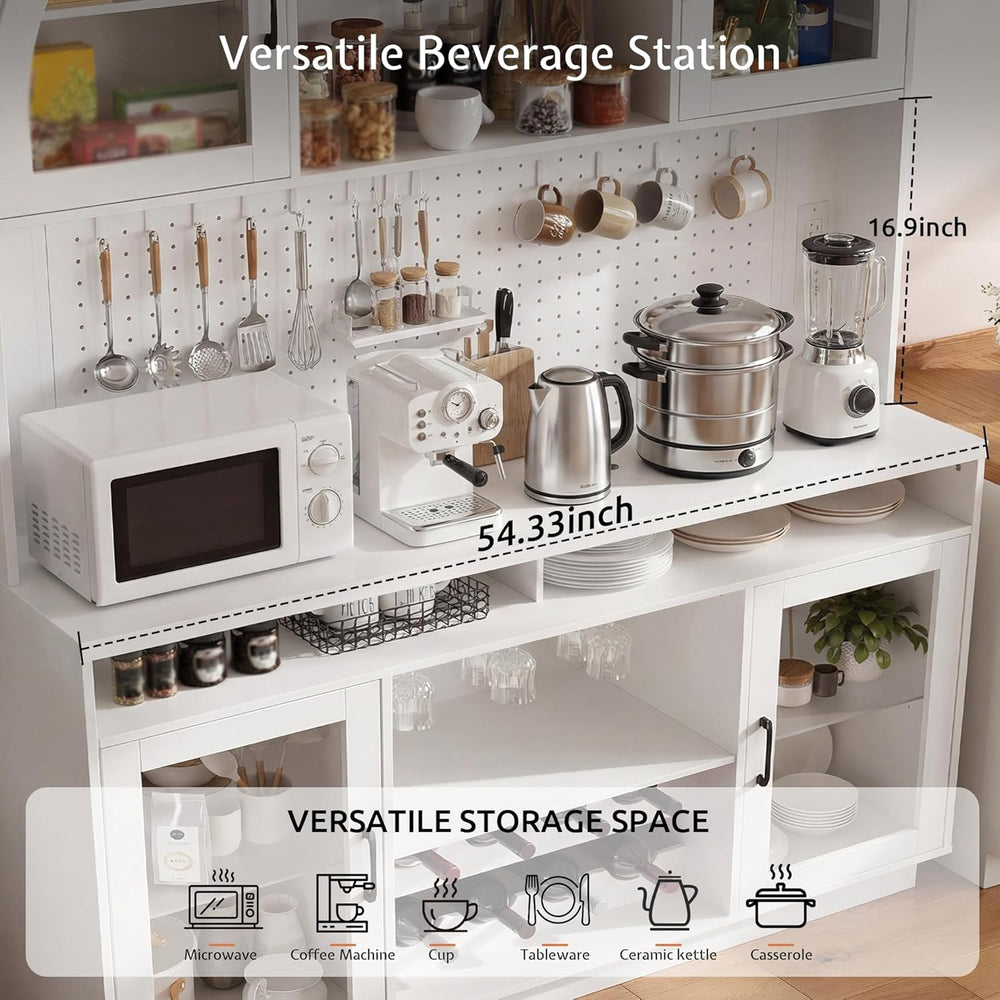 71" Tall Kitchen Pantry Storage Cabinet with LED Lights & Charging S...