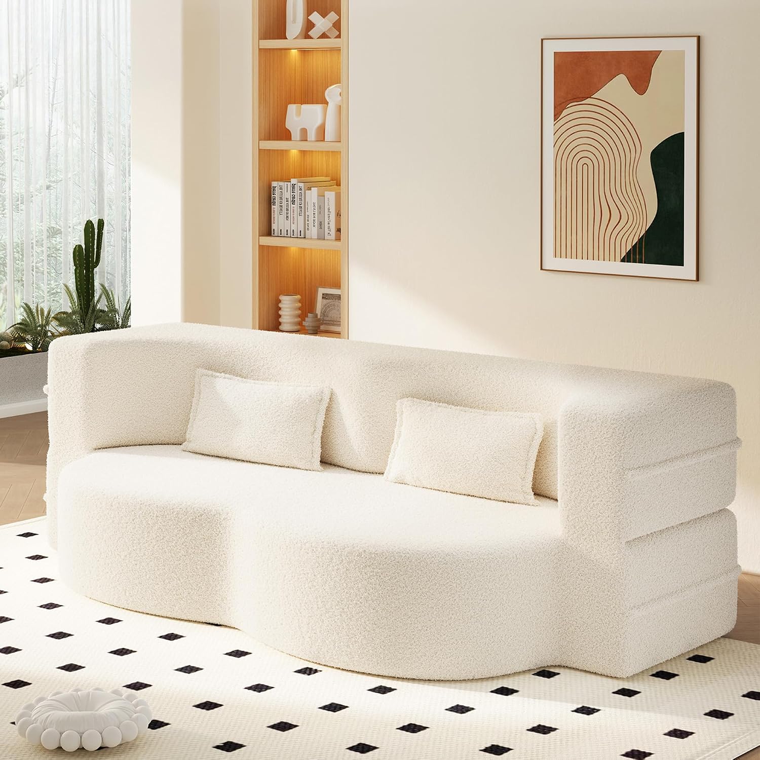 Convertible Folding Sofa Bed, 2-in-1 Full Size Floor Boneless Couch Bed, Loveseat Sleeper Couch, Teddy Floor Sofa, Memory Foam Sleeper SofaBed, Small couches for Small Spaces, No Assembly