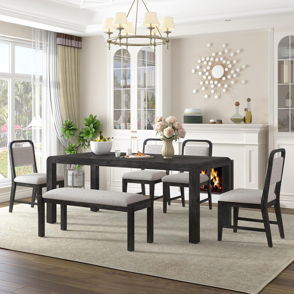 LUMISOL 6-Piece Solid Wood Dining Table Set, Extendable Kitchen Table Set for...