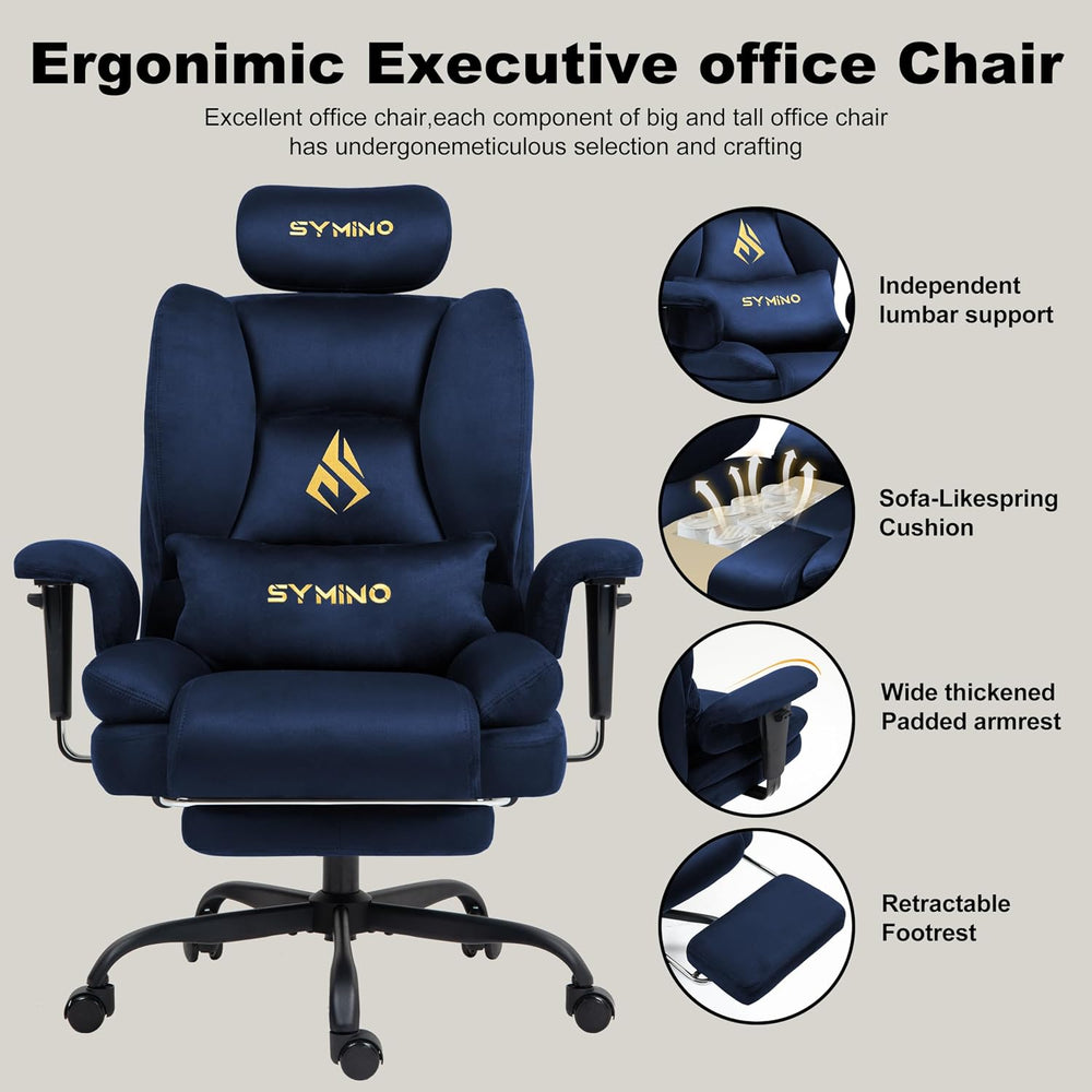 Symino Gaming Chair with Footrest, Up/Down Armrests, Suede Fabric Ergonomic O...