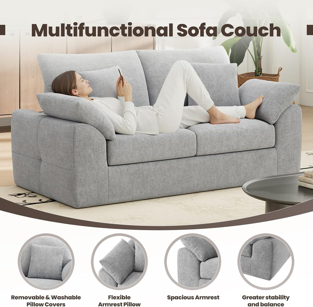75.6" Cloud Boneless Sofa, Loveseat Couches with 4 Pillows, Modern Livin...
