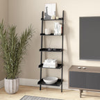 Ballucci 5-Tier Ladder Shelf, Modern 67" Tall Wood Leaning Shelf Organizer for Living Room, Bathroom, Office, Bedroom - Black