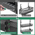 Multi-Model Under Desk Cable Management Tray 2 Packs Metal Under Desk Wire Management Clamp Mount Under Table Cord Management No Damage The Desk (Black)