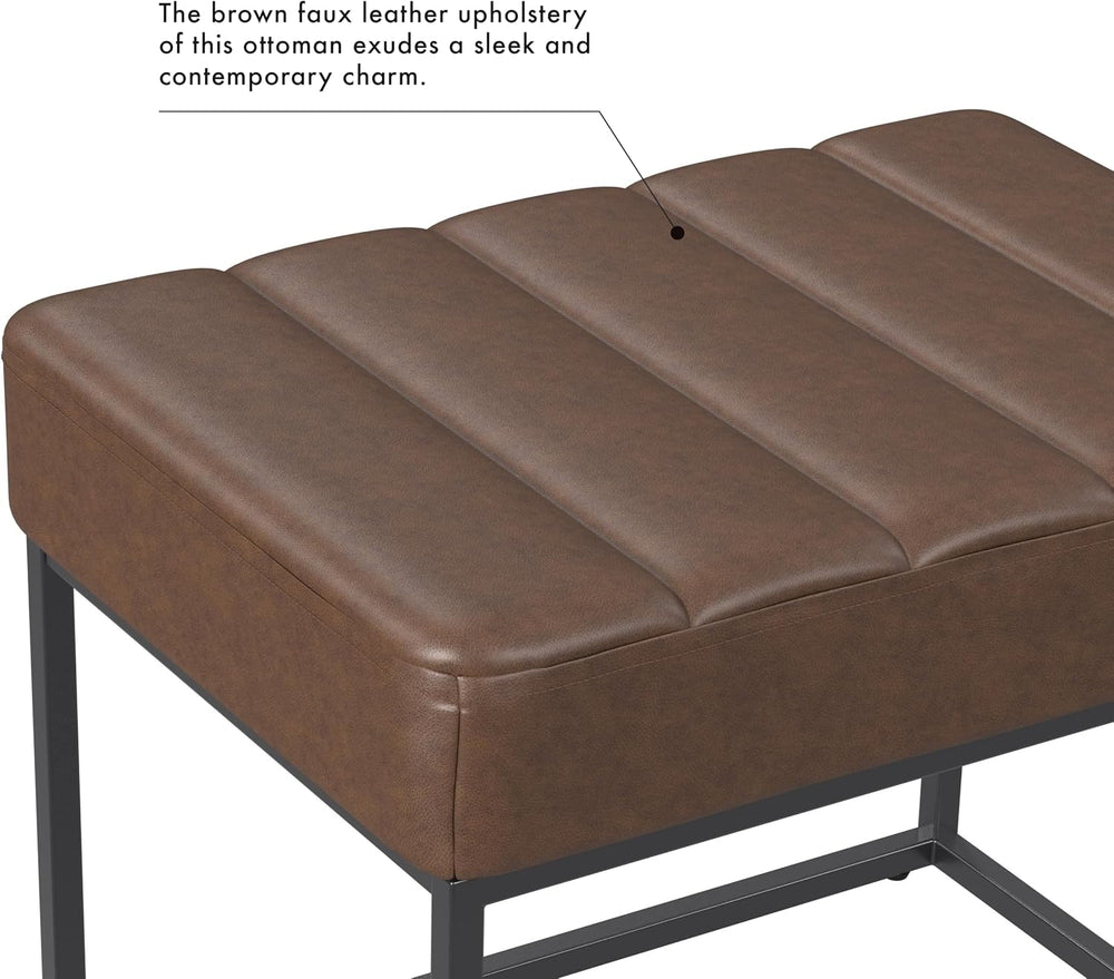HomePop 22" Theodore Channel Tufted Ottoman - Brown Faux Leather