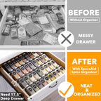 SpaceAid Spice Drawer Organizer with 36 Spice Jars, 386 Spice Labels, 4 Tier Seasoning Rack Tray Insert for Kitchen Drawers, 16.75" Wide x 17.5" Deep