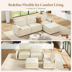 Vesgantti 108" Modular Sectional Sofa, Comfy Cloud Couch with Movable Ottoman Deep Seat Chenille L Shaped Modular Sofa, Sectional Couches for Living Room, Bedroom and Apartment, Beige
