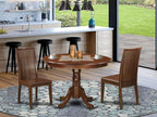 East West Furniture HLIP3-MAH-W 3 Piece Modern Dining Table Set Contains a Round Wooden Table with Pedestal and 2 Dining Chairs, 42x42 Inch, Mahogany