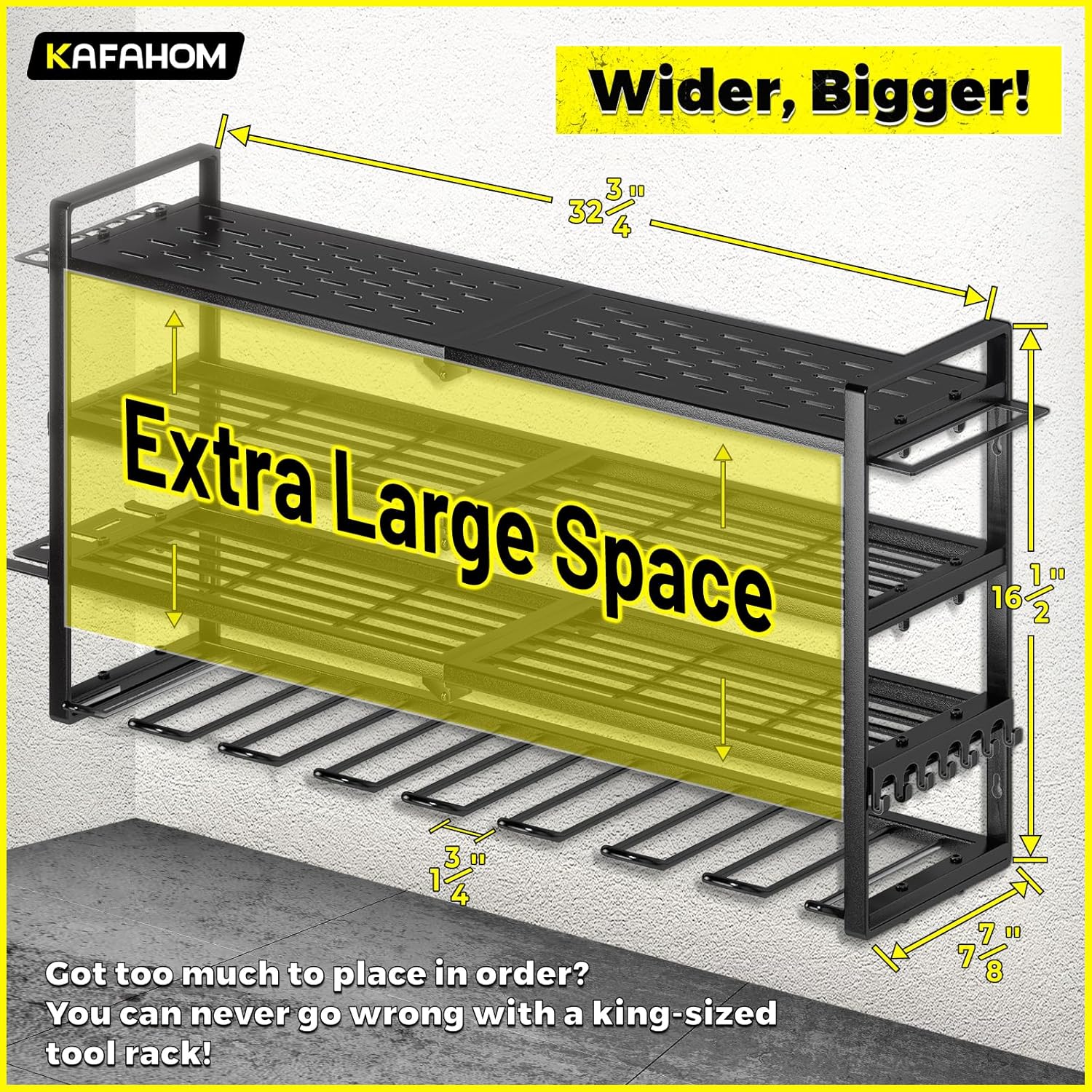 KAFAHOM Power Tool Organizer-8 Drill Holder Wall Mount，Tool Organizer and Storage rack for Garage Organization， Heavy Duty Metal Tool Shelf with Air tool/Screwdriver/Hammer/Plier Holder