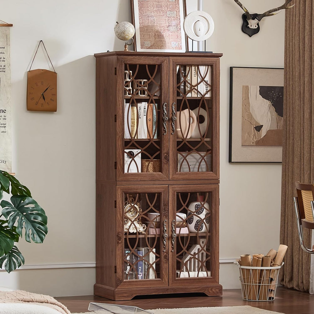 Joaxswe 67" Tall Bookshelf Set of 3, Vintage Book Shelf with Glass Doors...