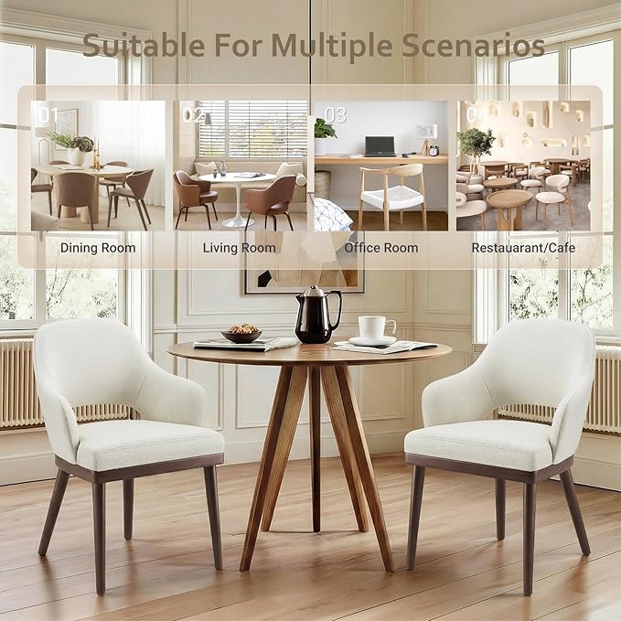 Wooden Dining Chairs Set of 6, Modern Fabric Upholstered Dining Room Chair, Kitchen Side Chairs, Farmhouse Dinner Chair with Open Back for Kitchen, Beige