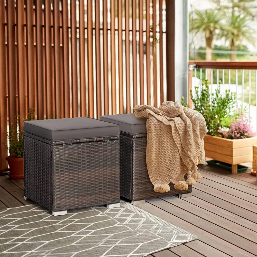 DORTALA Outdoor Storage Ottoman Wicker 2 Piece, Patio Ottomans PE Rattan Foot...