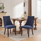 Dining Chairs Set of 2，Linen Channel Tufted Kitchen Dining Room Chair with Curved Solid Wood Legs, Comfortable Fabric Upholstered Dining Chair for Dining Room, (Blue, 2pc)