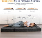 MAXYOYO 6" Folding Sofa Bed for Floor, Tufted Tri-Fold Floor Mattress with Chenille Fabric, Twin Size Portable Sofa Couch Guest Mat for Adults, Foldable Topper for Camping, Dark Grey, 35.4"x75"