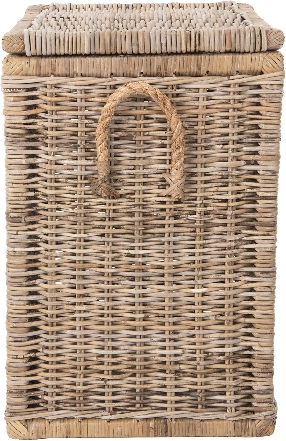 Kouboo Tall Rattan Storage Basket with Handles and Lid Wicker Trunk for Bedroom, Bathroom or any Room Natural Coastal Beach Style Decor 24 in. H x 24 in. W x 16 in. D - from