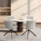 Dining Chairs Set of 2, 360° Swivel Armless Faux Leather Accent Chairs with Padded Back and Metal Legs, Mid-Century Modern Kitchen, Dining Room, Living Room, Bedroom White
