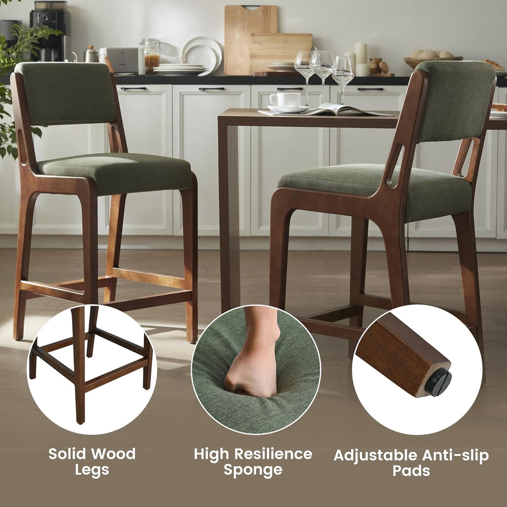 VKNOW 25.7" Counter Height Bar Stools Set of 4 with Rubberwood Legs, Green