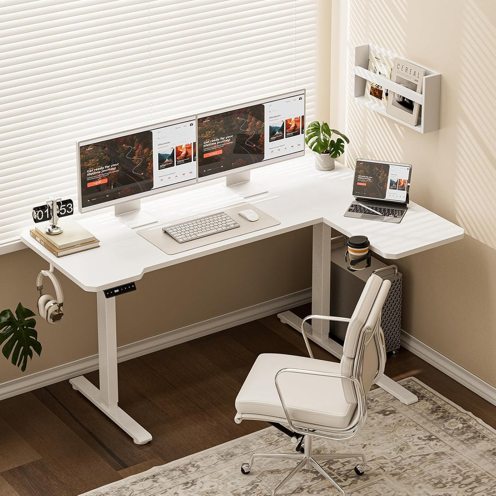Acrolix L Shaped Electric Standing Desk - 59x40 Inch Reversible Corner Sit St...