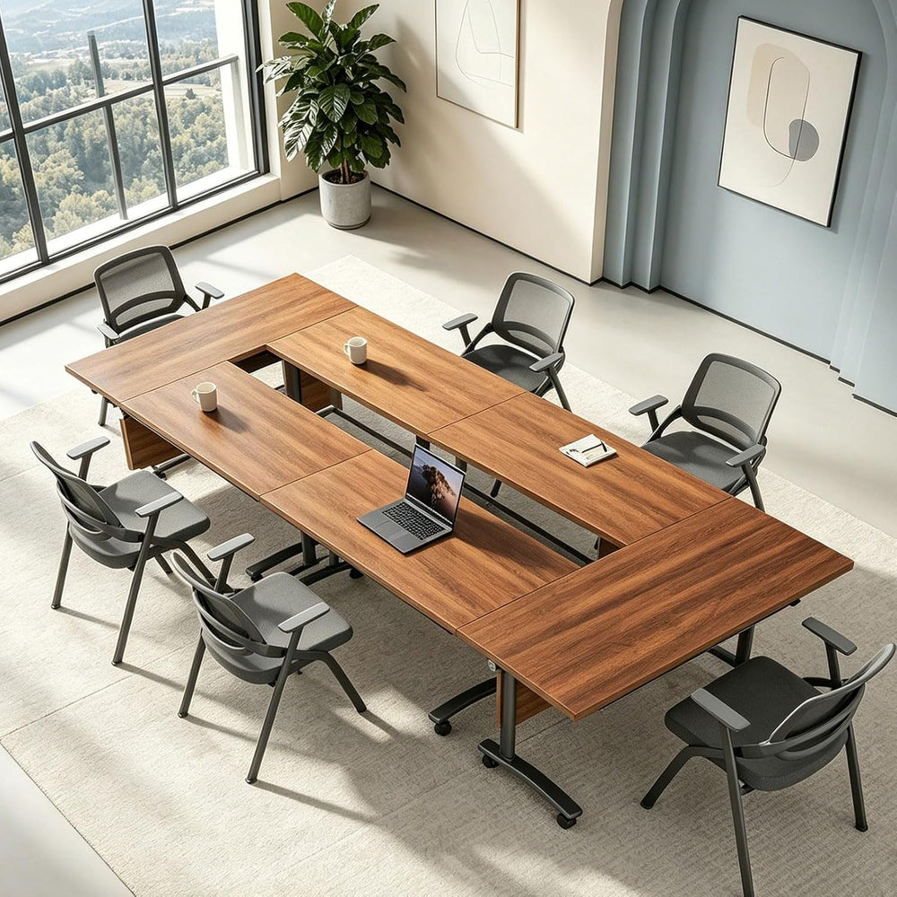Folding Conference Table for 2-30 Person Modern Large Flip-Top Mobile Meeting...