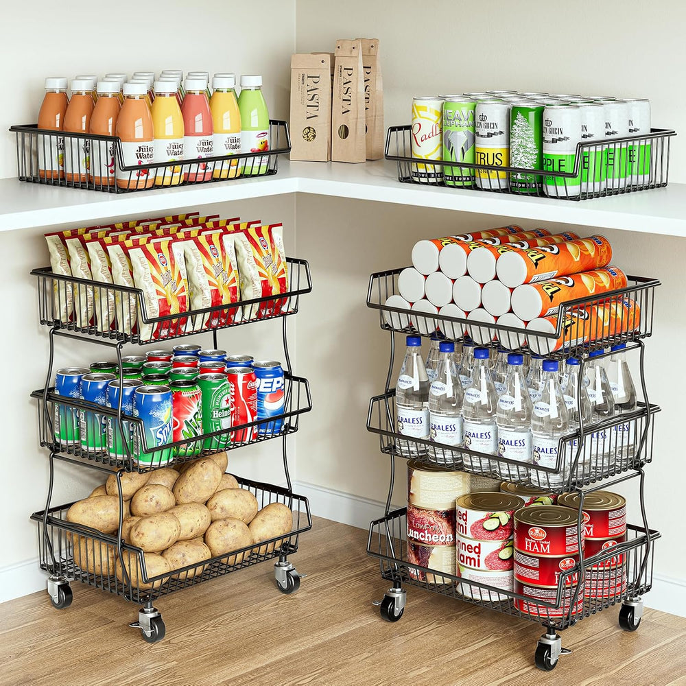 OKZEST Pantry Organizers and Storage Cart with Upgraded Metal Hub Casters | F...