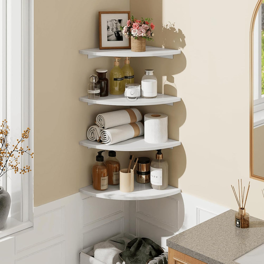 Homode Corner Floating Shelves, Set of 4 Round Corner Shelf Wall Mount with C...