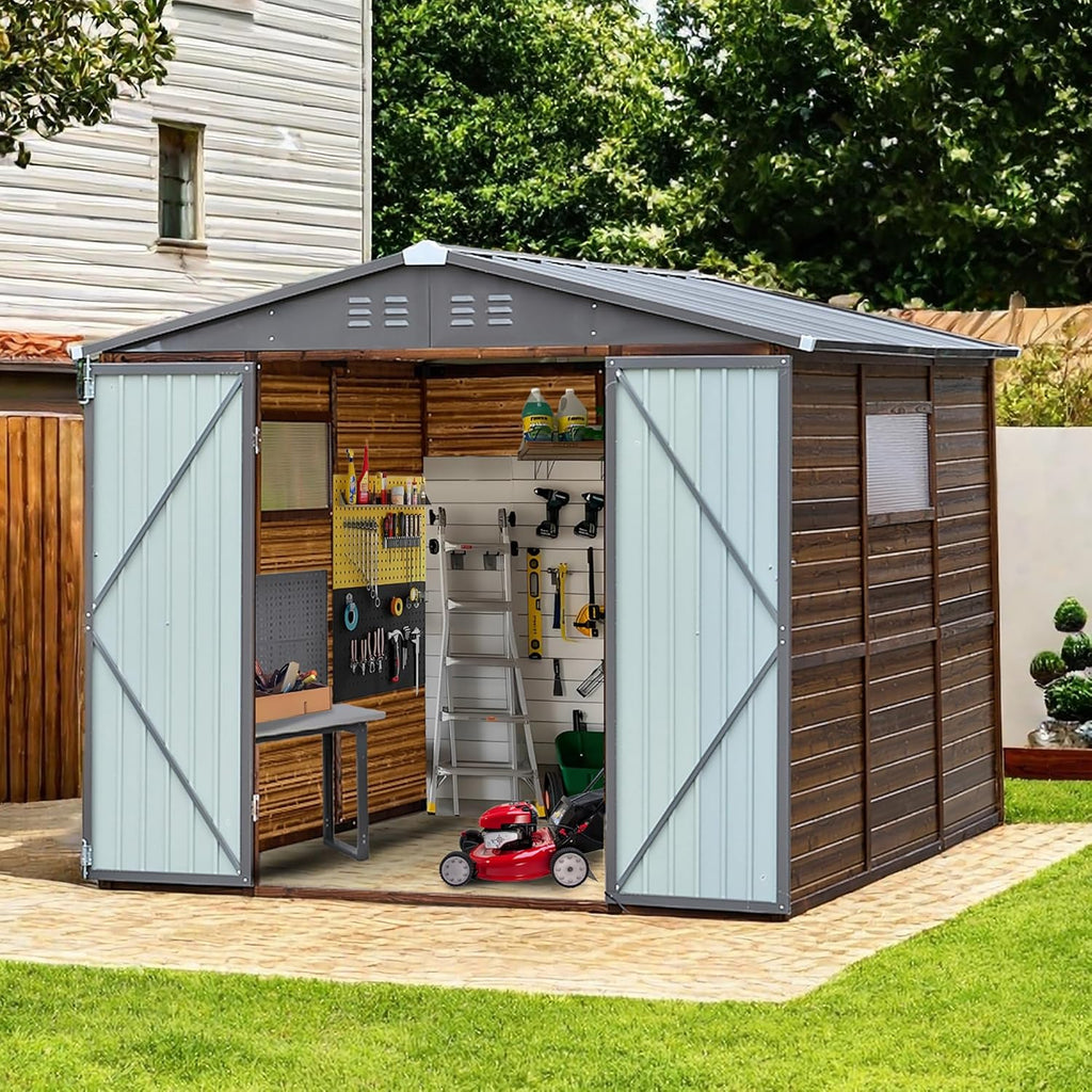 Shed 8' x 8' Storage Shed, 8x8 FT Wood Sheds & Outdoor Storage Clearance, Utility and Tool Garden Shed, Waterproof Storage Shed Large with Lockable Doors for Backyard, Patio, Outside