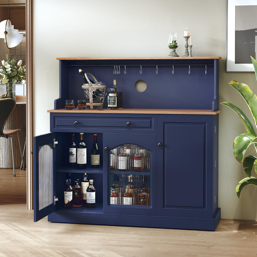 ARTPOWER 48" Farmhosue Coffee Bar Cabinet with Hutch, Wine Cabinet，Blue ...