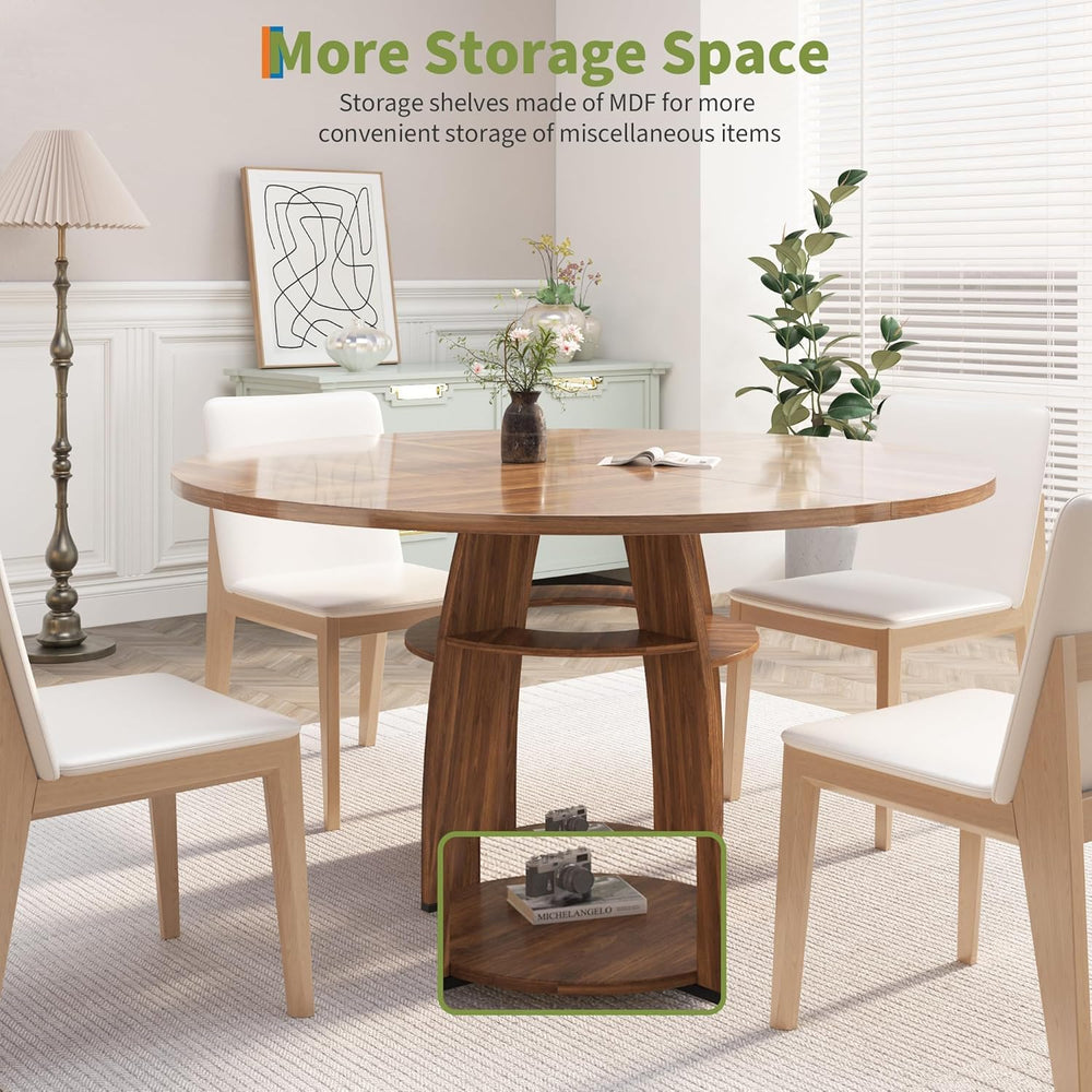 Jojoka 47 Inch Round Dining Table for 4-6 People, Wooden Kitchen Table with S...