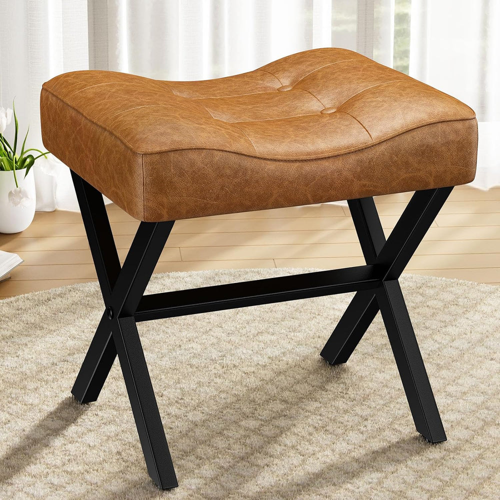 Memobarco 18-Inch Large Leather Vanity Stool, Vanity Chair with Metal X-Leg, ...