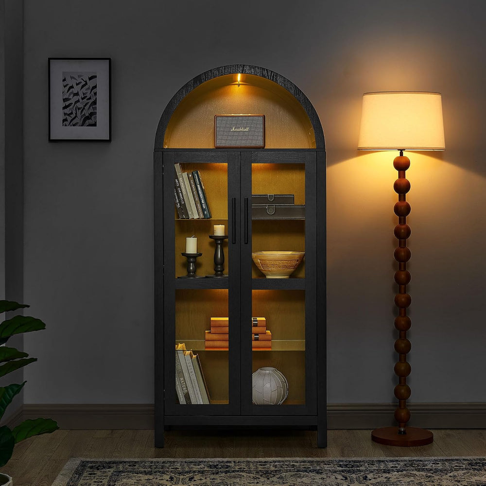 HRVEOCEI White Arched Cabinet with Glass Doors, Tall Arch Kitchen Pantry with...