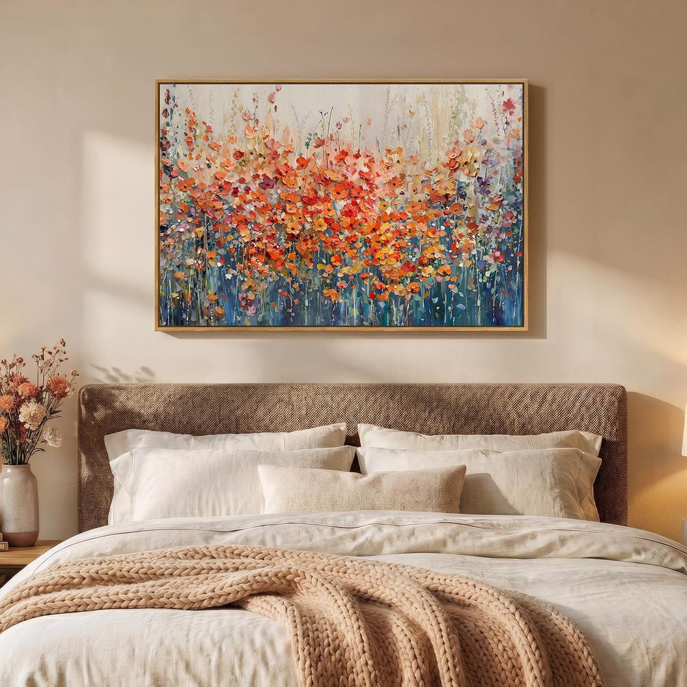 Framed Modern Abstract Colorful Flower Wall Art for Living room, 24x36 In