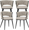 KCC Fabric Dining Chairs Set of 4, Modern Dining Chair with Metal Legs, Woven Upholstered Dining Chairs for Dining Room, Kitchen, Vanity, Living Room (Beige)