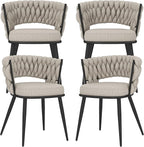 KCC Fabric Dining Chairs Set of 4, Modern Dining Chair with Metal Legs, Woven Upholstered Dining Chairs for Dining Room, Kitchen, Vanity, Living Room (Beige)