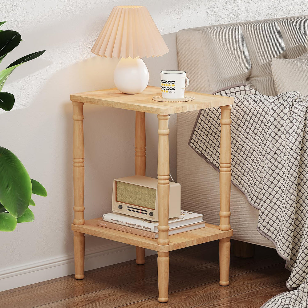 LUCKNOCK Solid Wood Side Table, Small Vintage End Table, Narrow Couch Side Ta...