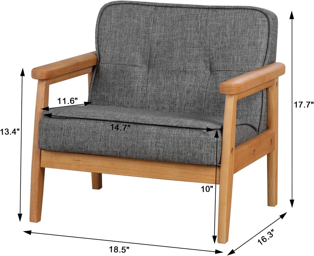 Kid Chair Sofa,Upholstered Armrest Chair with Solid Wood Structure and Linen Fabric for Kids Gift ( Dark Grey, Light Grey) ( Dark Grey)