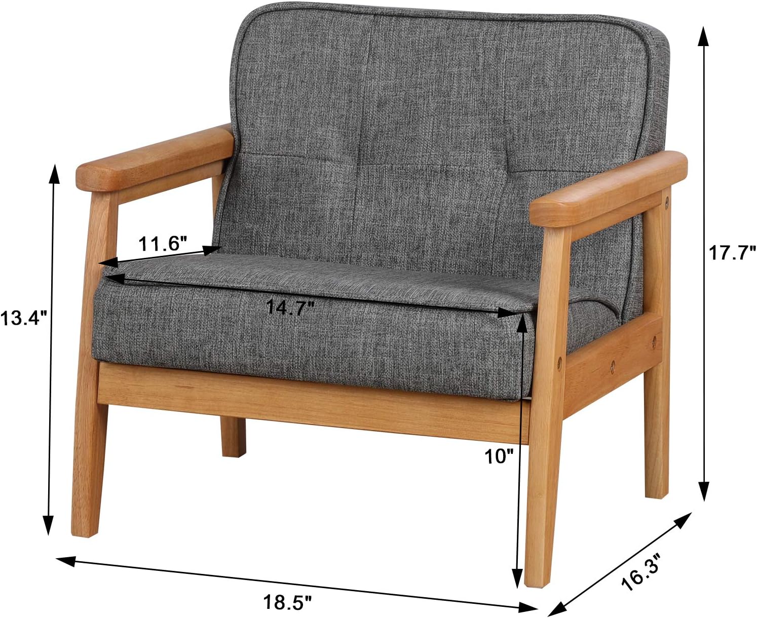 Kid Chair Sofa,Upholstered Armrest Chair with Solid Wood Structure and Linen Fabric for Kids Gift ( Dark Grey, Light Grey) ( Dark Grey)
