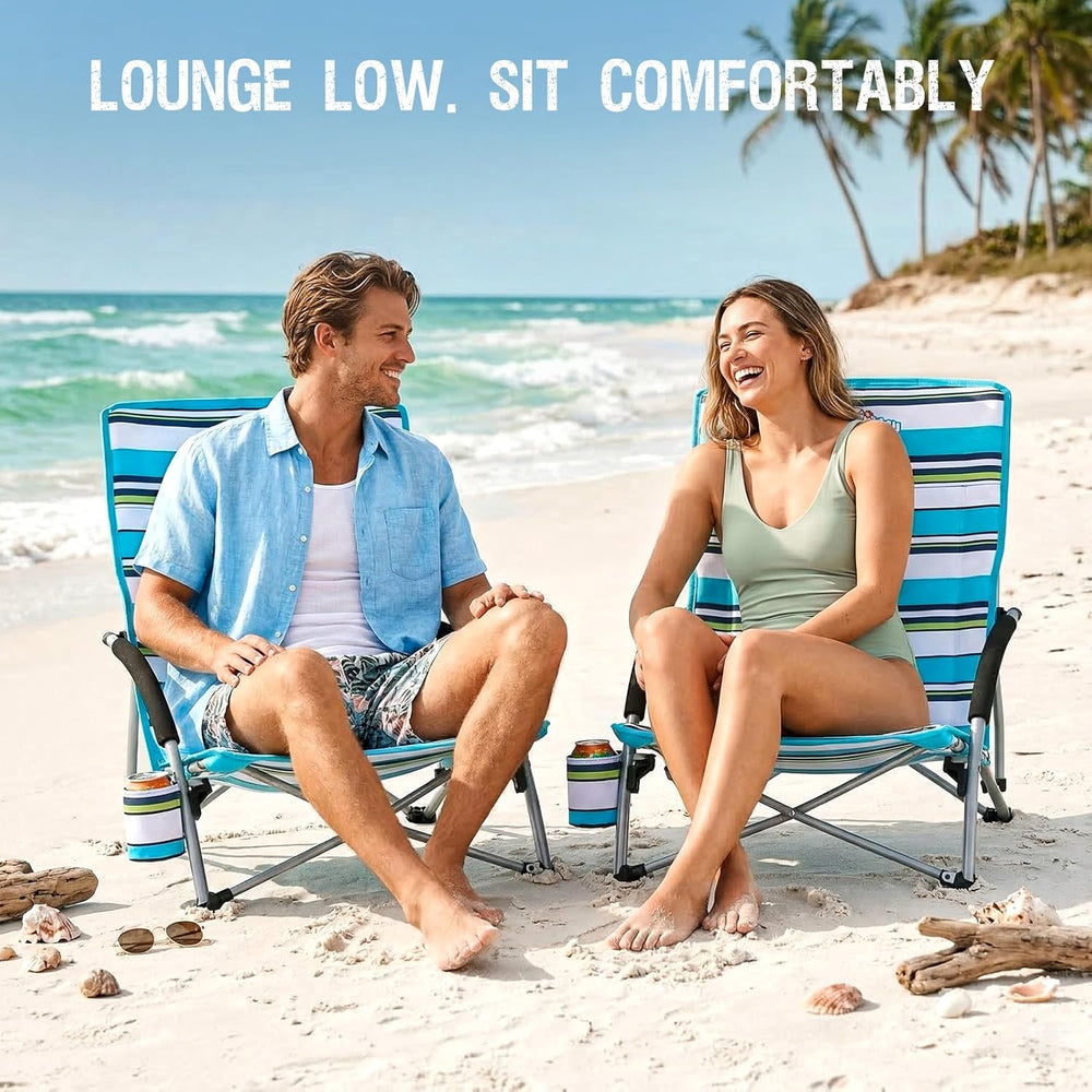 Old Bahama Bay 2 Pack Ergonomic Low Beach Chair for Back Support – Heavy Duty...